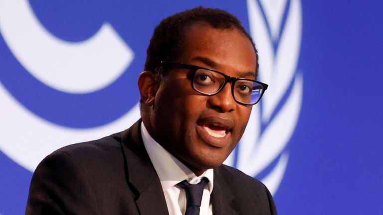 Britain's Energy Secretary Kwasi Kwarteng attends the UN Climate Change Conference (COP26), in Glasgow, Scotland, Britain, November 4, 2021. REUTERS/Phil Noble
