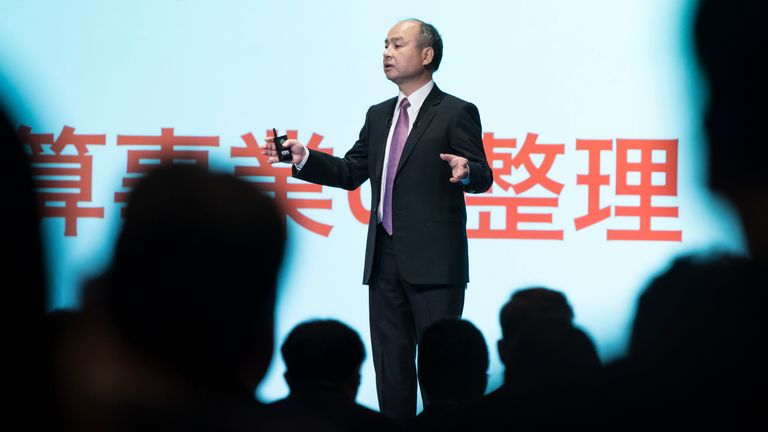 SoftBank Group Corp. Chairman and Chief Executive Officer Masayoshi Son speaks during a press conference on November 6, 2019 in Tokyo, Japan