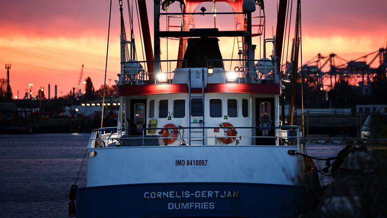 A British trawler Cornelis Gert Jan is seen moored in the port of Le Havre, after France seized on Thursday a British trawler fishing in its territorial waters without a licence, in Le Havre, France, October 29, 2021. REUTERS/Sarah Meyssonnier
