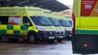 Ambulances parked at a hospital