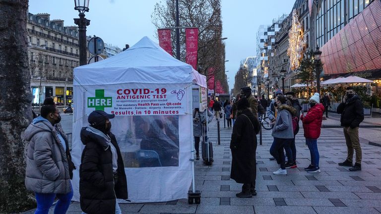 A COVID mobile testing site in Paris. Pic: AP