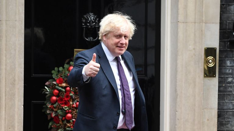 Britain's Prime Minister Boris Johnson gestures ahead of the meeting with Brunei's Sultan Hassanal Bolkiah (not seen) at Downing Street, in London, Britain December 3, 2021. Jeremy Selwyn/Pool via REUTERS