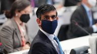 Chancellor Rishi Sunak wearing a face mask  at the Cop26 summit at the Scottish Event Campus (SEC) in Glasgow, where he was meeting with a group of finance ministers who are backing a plan to create new global climate reporting standards. Picture date: Wednesday November 3, 2021.
