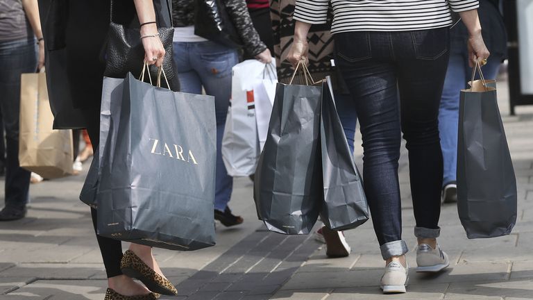 File photo dated 15/09/14 of shoppers on Oxford Street in central London. Online sales fell last month as shoppers returned in droves to physical stores, according to new data. The British Retail Consortium (BRC) and KPMG monthly sales monitor found that non-food online sales dropped 4.6% in August, with 38.3% of sales now online compared to 42% during the same month a year earlier. Issue date: Tuesday September 7, 2021.