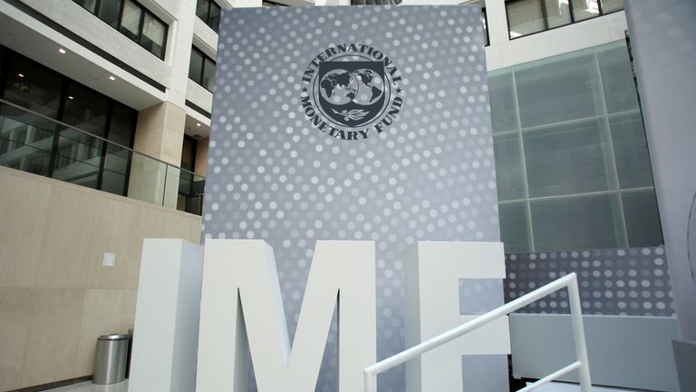 International Monetary Fund logo is seen inside the headquarters at the end of the IMF/World Bank annual meetings in Washington, U.S., October 9, 2016. 