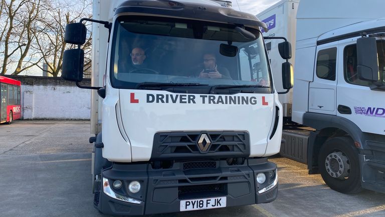 Education Secretary Nadhim Zahawi HGV driver training. Pic: DfE