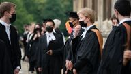 Students from King's College prepare for the procession to Senate House for their graduation ceremony at the University of Cambridge