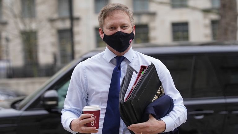 Transport Secretary Grant Shapps arriving at the Cabinet Office in London's Whitehall for a meeting of the government's Covid-19 operations committee. Picture date: Monday January 24, 2022.
