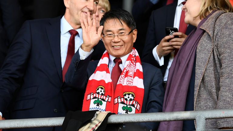 Soccer Football - Premier League - Southampton vs Manchester United - St Mary's Stadium, Southampton, Britain - September 23, 2017 Southampton's new owner Jisheng Gao in the stands before the match REUTERS/Dylan Martinez 