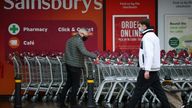 Shoppers are seen outside a Sainsbury's supermarket, amid the coronavirus disease (COVID-19) outbreak, in London, Britain January 12, 2021. REUTERS/Henry Nicholls