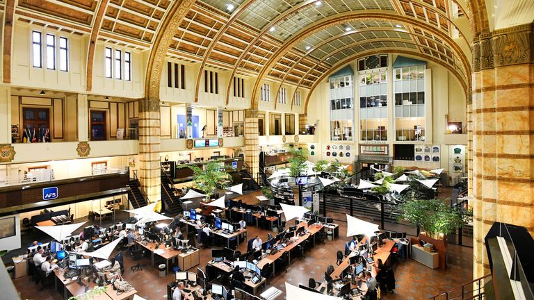 Overview of Amsterdam's stock exchange interior as Prosus begins trading on the Euronext stock exchange in Amsterdam, Netherlands, September 11, 2019