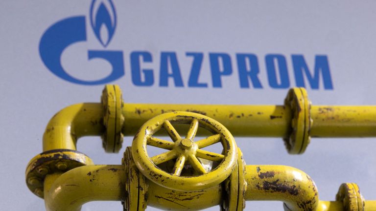 FILE PHOTO: 3D printed Natural Gas Pipes are placed on displayed Gazprom logo in this illustration taken, January 31, 2022