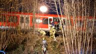 14 February 2022, Bavaria, Sch'ftlarn: Rescue workers work at the scene of the accident. One person was killed and more than ten injured in a collision between two commuter trains in the Munich district on Monday. There was a low double-digit number of injured, reported a spokesman for the Munich police headquarters. Photo by: Matthias Balk/picture-alliance/dpa/AP Images

PIC:AP
