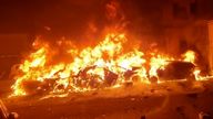 Burning cars stand on a street in Fuerth, Germany, Tuesday, Feb. 8, 2022. German police say an intoxicated truck driver rammed his vehicle into parked cars after ignoring a red light in southern Germany. The truck shoved cars up against buildings and caused some of them to catch fire. Three people were slightly injured and 31 vehicles damaged in the incident just outside Nuremberg in Fuerth on Tuesday evening. (vifogra/Augenzeuge/vifogra/dpa via AP)
PIC:AP
