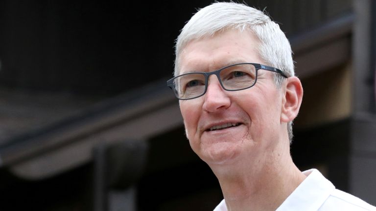 FILE PHOTO: Tim Cook, CEO of Apple, attends the annual Allen and Co. Sun Valley media conference in Sun Valley, Idaho, U.S., July 10, 2019. REUTERS/Brendan McDermid/File Photo