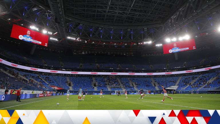 Soccer Football - World Cup - UEFA Qualifiers - Group H - Russia v Cyprus - Gazprom Arena, Saint Petersburg, Russia - November 11, 2021 General view during the warm up before the match REUTERS/Anton Vaganov
