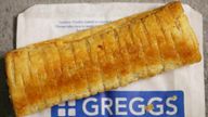 A Greggs vegan sausage roll is pictured in Liverpool, Britain, July 30, 2019. REUTERS/Phil Noble