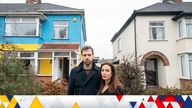 Rend Platings and her husband Michael outside their home in Cambridge, which they have painted in the colours of the Ukraine flag in a show of support for friends in the country. Picture date: Wednesday March 2, 2022.