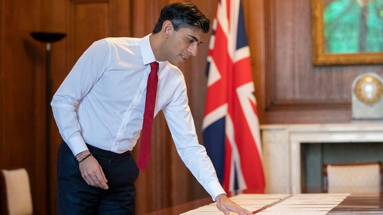 The Chancellor Rishi Sunak runs through his Spring Statement speech in his offices in 11 Downing Street

