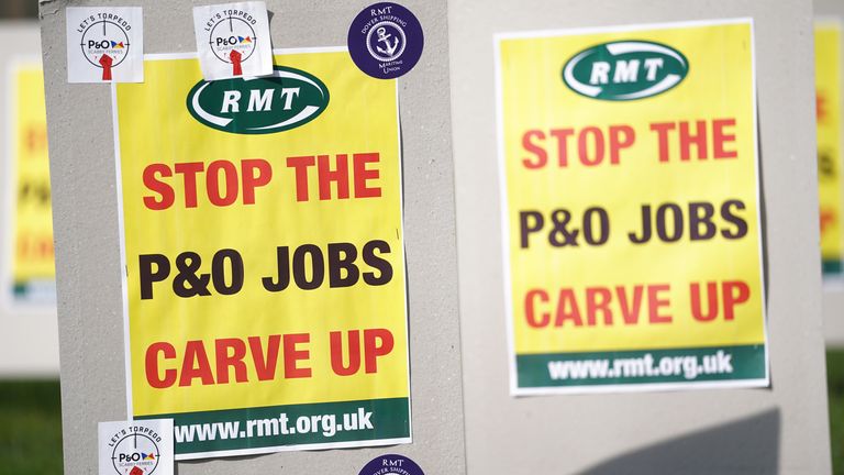 Protest signs erected near the Houses of Parliament, in Westminster