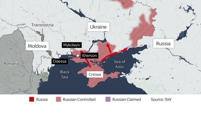 Russian forces have taken Kherson in the southeast.