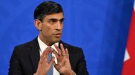 Britain's Chancellor of the Exchequer Rishi Sunak hosts a news conference in the Downing Street Briefing Room in London, Britain February 3, 2022. Justin Tallis/Pool via REUTERS
