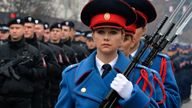 Republika Srpska police march in Banja Luka, northern Bosnia, on 9 January, during a parade marking the 30th anniversary of announcement of the republic. Pic: AP