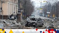 A view shows the area near the regional administration building, which city officials said was hit by a missile attack, in central Kharkiv, Ukraine, March 1, 2022. REUTERS/Vyacheslav Madiyevskyy TPX IMAGES OF THE DAY
