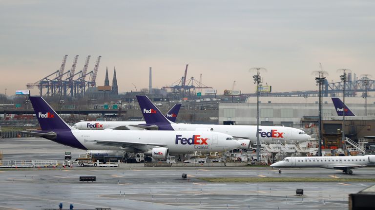 FedEx operates a network of 70 aircraft, 25,000 vans and 6,500 trucks across Europe alone. Pic: AP