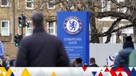 Fans outside Chelsea's Stamford Bridge stadium