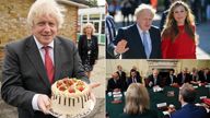 3way comp Boris Johnson Birthday
 Boris Johnson holds up his birthday cake as he visits Bovingdon Primary Academy - Boris Johnson and his wife Carrie Johnson arrive to attend the annual Conservative Party Conference, in Manchester, - Boris Johnson Cabinet room September 17, 2021.