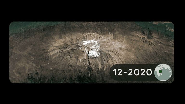 Time-lapse photos show glacier retreat at the summit of Mt. Kilimanjaro, Tanzania, Africa. Pic: Google

