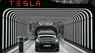 A Model Y Tesla electric vehicle stands on a conveyor belt at the opening of the Tesla Gigafactory Berlin Brandenburg.
PIC:AP