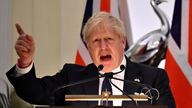 Britain's Prime Minister Boris Johnson speaks during a joint press briefing with his Indian counterpart Narendra Modi at Hyderabad House in New Delhi, Friday, April 22, 2022. (Ben Stansall/Pool Photo via AP)
PIC:AP

