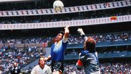 Diego Maradona and Peter Shilton. Pic: Rex/Shutterstock