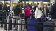 People queuing to check-in at Heathrow Terminal 2 as travellers embarking on overseas trips on Monday faced chaos as flights were cancelled and cross-Channel rail services were hit by major delays. Airlines are suffering from staff shortages related to coronavirus sickness, leading to flights being grounded. Picture date: Monday April 4, 2022.
