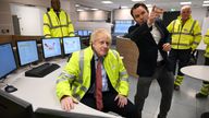 Prime Minister Boris Johnson meets staff in the control centre training area during a visit to Hinkley Point C nuclear power station construction site in Somerset. Picture date: Thursday April 7, 2022.
