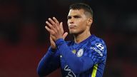 Soccer Football - Premier League - Manchester United v Chelsea - Old Trafford, Manchester, Britain - April 28, 2022 Chelsea's Thiago Silva applauds fans after the match REUTERS/Phil Noble 