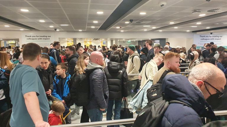 'Chaos' inside Manchester Airport on Monday morning. Pic: Gareth Melling