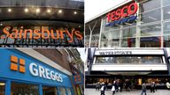 4-way comp of Tesco, Sainsbury’s, Gregg’s and Waterstones 