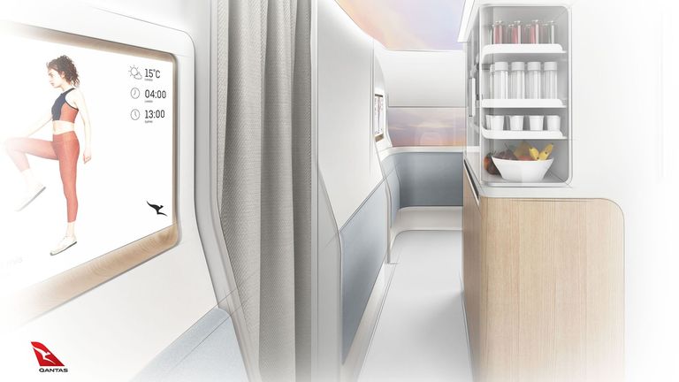 The planes will have a 'wellbeing zone' with snacks and stretching tutorials. Pic: Qantas