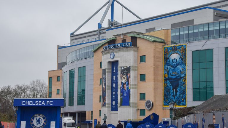 London, UK - March 4 2022: Stamford Bridge, Chelsea Football Club stadium exterior view.
