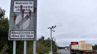 A 'Welcome to Northern Ireland' sign is seen at the border between Northern Ireland and the Republic of Ireland in Jonesborough, Northern Ireland, October 13, 2021. REUTERS/Clodagh Kilcoyne
