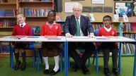 Prime Minister Boris Johnson during a visit to St Mary Cray Primary Academy, in Orpington, to see how they are delivering tutoring to help children catch up following the pandemic. Picture date: Monday May 23, 2022.
