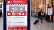 A sign alerting travellers to planned strike action at Nottingham Train Station, as members of the Rail, Maritime and Transport union begin their nationwide strike in a bitter dispute over pay, jobs and conditions. Picture date: Tuesday June 21, 2022.