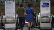 A notice warning of industrial action at Canary Wharf London Underground station