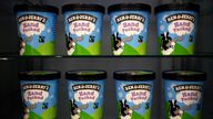 Tubs of Ben & Jerry's ice cream, a Unilever brand, are seen at their shop in London, Britain, October 5, 2020.