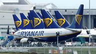 FILE PHOTO: Ryanair planes are seen at Dublin Airport, following the outbreak of the coronavirus disease (COVID-19), Dublin, Ireland, May 1, 2020. REUTERS/Jason Cairnduff/File Photo