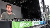 Ukrainian President Volodymyr Zelenskyy speaks via video at the Glastonbury Festival. Pic: AP