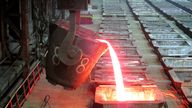 FILE PHOTO: Molten nickel is poured at Nadezhda Metallurgical Plant of the Norilsk Nickel company in the Arctic city of Norilsk 23/1/2015